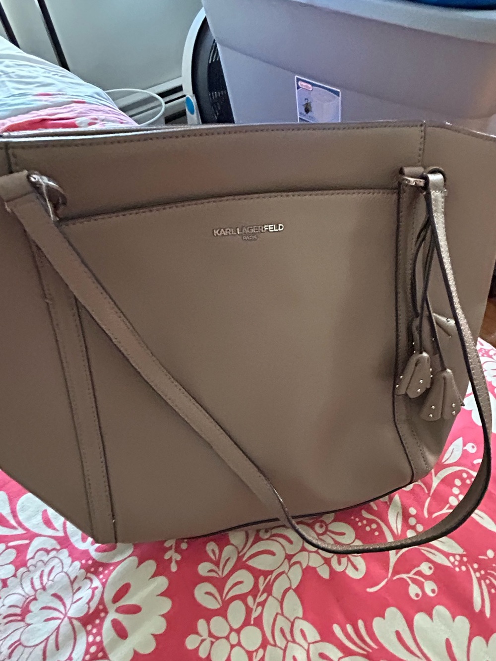 Karl Lagerfeld Taupe Tote with Sleek Strap Detail